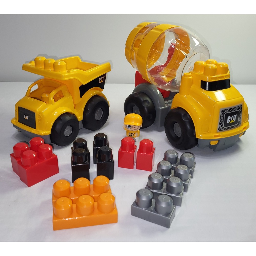 Mega Bloks CAT Construction Truck Set Dump Truck Cement Mixer Yellow Blocks